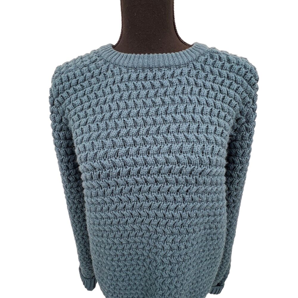 Vintage Campus Dusty Blue Crew‎ Neck Textured Grandpa Sweater Large